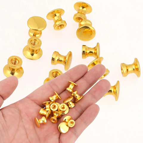 Gold Finish Mini Drawer Knob Set, 12 Pack Half Inch Small Cabinet Knobs with M4 Screws shown in hand