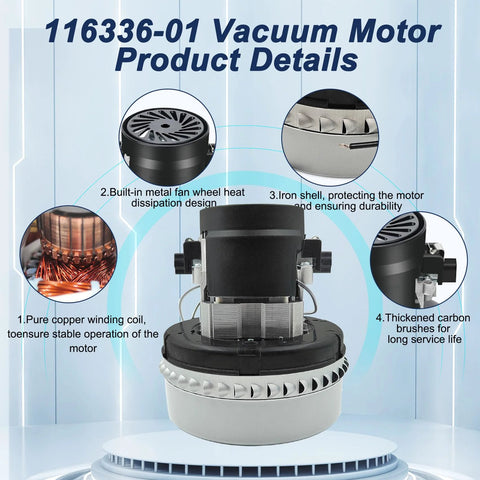 Vacuum motor, 5.7 inch, 120V; copper winding coil and built-in metal fan.