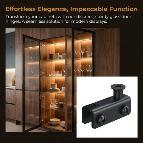 Adjustable Iron Cabinet Hinge Clamp Set For Frameless Glass Doors 3 To 5mm Thick Pivot Hinge Clips Display Cases Black