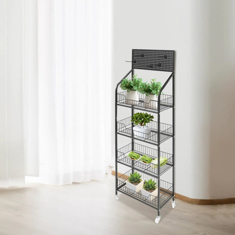 Heavy Duty 4 Tier Wire Shelving Storage Rack With Tough As Nails Metal Shelves And Raised Edge Baffles with plants.
