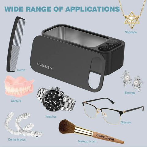 Pro Ultrasonic Jewelry Cleaner For Rings Glasses Dentures Retainers And Watches Stand 680ml Tank with accessories shown around
