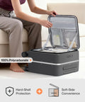 Underseat Carry On Luggage 17x14x9 With PC Hard Shell And Aluminum Frame Top Opening Travel Case On Wheels Scratch Resistant Covestro PC Rock Gray No Fuss City Ready Luggage Opened on Floor Next to Sofa