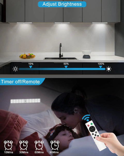 Wireless Under Cabinet Lights With 48 LED Motion Sensor And Remote Control Rechargeable Stick On Magnetic Night Lights in kitchen