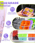 4 Pack Snack Containers And Bento Box For Meal Prep Reusable BPA Free Wheat Straw Food Storage With 4 Compartments Stackable Lunch Boxes For Work Travel And Gym Grab And Go Eco Friendly Everyday Use Colors Grass Green Pink Green Purple shown in microwave, dishwasher, and freezer.