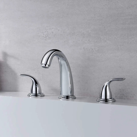 Two Handle Widespread Roman Tub Faucet With Valve Chrome Finish High Flow 12.16 GPM At 60 PSI installed on deck