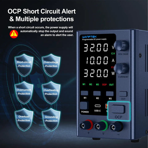 Pro Grade Bench Power Supply With Variable Output From 0 To 32 Volts And 0 To 10 Amps Memory Presets M1 M2 M3 OCP Protection