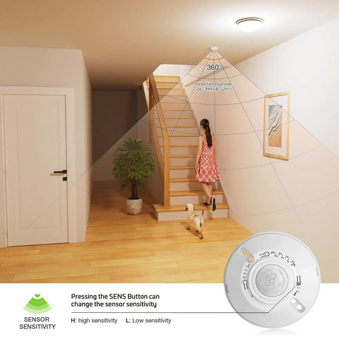 Low Voltage Ceiling Motion Sensor Occupancy Detector 360 Degree Field of View High Sensitivity PIR 12V 24V 10A in residential setting