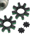 Radical Two Pack Electric Power Steering Motor Shaft Kit With Heavy Duty Nylon Coupler For Straight Up Swap Fix and Smooth Ride Restoration On Domestic Import Rides, featuring durable black and green nylon components.