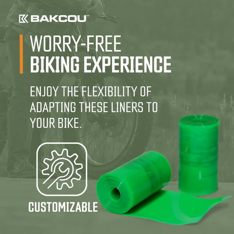 Puncture Proof Fat Tire Liners, Set of 2, green rolls for Flat Tire Protection on bikes, customizable plastic shield.