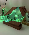 Cool Octopus Resin Lamp With Wooden Base Handcrafted Ocean Night Light RGB Color Changing Ambient Lamp For Bedroom Decor Scuba Diving Gift For Him Or Her Unique Birthday And Holiday Gift showing glowing underwater scene on table.