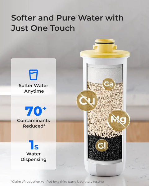 Cutaway view of EWFLY Water Filter Replacement For ED11W ED12W ED09W ED21W Dispenser No Brainer 70 Plus Contaminants Cut Softens Tap Water