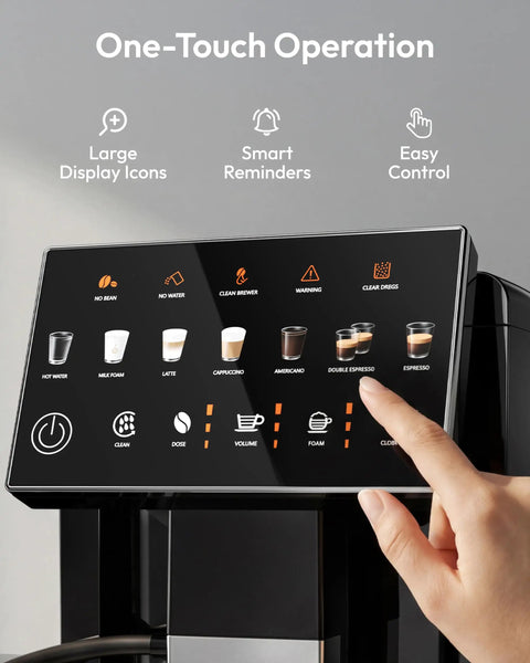 Smooth Morning Shots With This Fully Automatic Espresso Machine Featuring Built In Grinder Milk Frother Touch Screen Display Auto Self Clean 15 Settings 20 Bar Pressure Brews Daily Grinds, touchscreen with large display options.