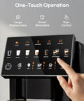 Fully Automatic Espresso Machine With Built In Grinder And One Touch Milk Frother Dishing Out Top Shelf Lattes And Bold Espressos Pure Morning Convenience control panel with one-touch operation and display icons.