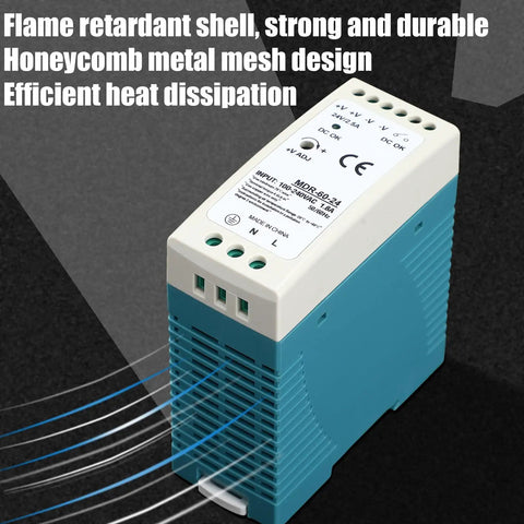 24V DC DIN Rail Power Supply 60W Dual Output MDR Switching Converter 24V 2.5A 100-240VAC Input 50 60Hz Rail Mounted