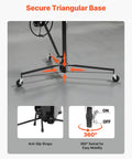 VEVOR 11ft Drywall Lift Heavy Duty 150 Lbs Sheetrock Hoist secure triangular base with lockable wheels and anti-slip straps.