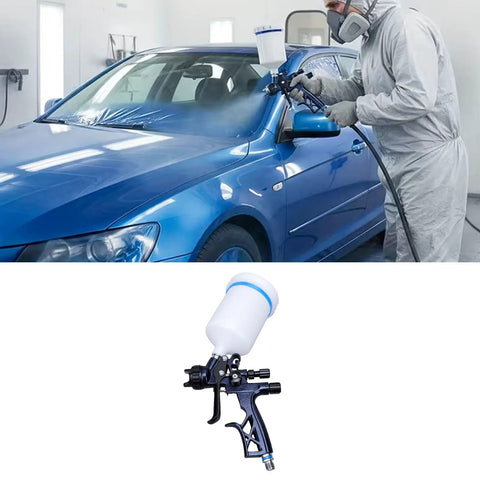 Heavy Duty Hvlp Paint Sprayer Kit Packing A Rock Solid 1.7Mm Tip And Roomy 600Ml Cup for painting a blue car.