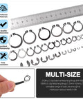 Do-It-Yourself Ready Circlip And E-Clip Kit With Snap Ring Plier Set And Tweezer, 312Pcs 65Mn Steel Assortment overview with size chart