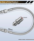 Top Notch Twenty Inch Stainless Steel Braided Air Compressor Jumper Hose Features One Quarter Inch Npt Male Fittings That Handle Four Hundred Fifty Psi Plus Extreme Heat For Heavy Duty Shop Projects Without Breaking A Sweat showing hose length and male connectors.