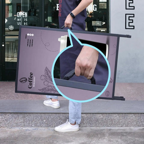 Person carrying Heavy Duty Slide In A Frame Sidewalk Sign 24x36 Inches Double Sided Steel Frame Only Easy Poster Change