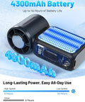 Portable Handheld Fan With Semiconducting Cooling For Quick Face And Neck Chill, showing 4300mAh battery, black color, battery life