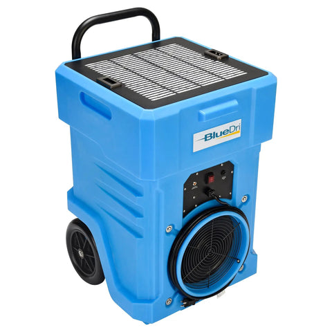 Powerful 1000 CFM Portable HEPA Air Scrubber with two-stage filtration, blue commercial-grade cleaner for large indoor spaces.