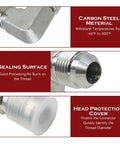 Top Notch Quality Three Eighth Inch Hydraulic Hose Pipe Fitting Has Five Stainless Steel 90 Degree Elbows With Male Jic Swivel Link To Female Jic Port close-up of threaded seal and cap