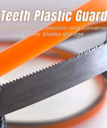 Close-up of Two Pack 64-1/2 Inch Band Saw Blades for Metal Cutting, 0.020 Inch Thick, 1/2 Inch, teeth plastic guard visible