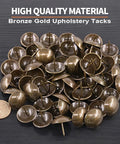 Top Shelf 100 Pack Bronze Upholstery Tacks 1 Inch Furniture Nails assorted bronze tacks for fabric and wood, visible on black surface.