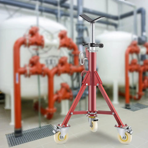 Heavy Duty Pipe Stand With Casters, Adjustable Height From 28 To 52 Inches, V Head Supports Pipes From One Eighth To Twelve Inches