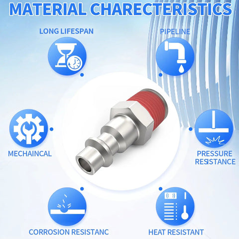Heavy Duty Industrial Air Plug Set For Air Compressors One Quarter Inch Body Size Three Eighths Inch NPT Male Pneumatic Plugs