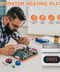 Technician using 350W 110V Soldering Station Hot Plate With LED Microcomputer Control Preheat Rework Heater 100x100mm Aluminum Plate
