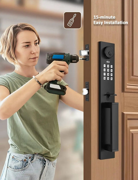 Heavy Duty Matte Black Smart Door Handleset Equipped With A Responsive Digital Keypad Reliable Auto Locking Deadbolt Direct Smartphone App Sync No Sweat Quick Install Fully Reversible Configuration For Modern Residence Front Doors