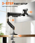 Fully Adjustable Monitor Arm For 13 To 34 Inch Monitors With Tool Free VESA Mount, Cable Management, installed on desk