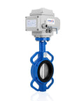 4 Inch DN100 Wafer Butterfly Valve With 110V AC Actuator, Stainless Steel AISI 304 Body, EPDM Seat, GGG40.3, For Water And Air, Beefed Up Industrial Grade Flow Control Valve, Optional 24V DC Actuator And 4 To 20 mA Proportional Control on blue body