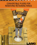 Model 1434 Internal And External Quick Switch Retaining Ring Pliers with orange tips shown removing a retaining ring on metal