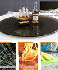 35 Inch Heavy Duty Lazy Susan Turntable Boasting Smooth Rolling Action Tempered Glass Top with ship and bottle on display.