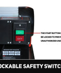 Heavy Duty One Point Five HP Woodshop Dust Collector Generating Ridiculous 1100 Cfm Airflow with lockable safety switch control and labels.