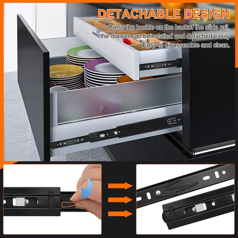 16 Inch Full Extension Drawer Slides Set, 4 Pairs (8 Pieces), Three Fold Side Mount Cabinet Glides, Black Beefy 100 Lb Capacity, Ideal For Dresser, Cabinet, Kitchen, Trash Can, Wardrobe detachable slide rail on kitchen drawer