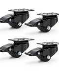 Heavy Duty Low Profile Caster Wheels Set Of Four With Brakes on a white background, showcasing 1.25 inch wheels for smooth movement.