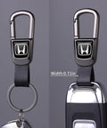 Slick Black Leather Car Keychain And Heavy Duty Zinc Alloy Key Ring Made Tough For Honda Accord Civic Crv Pilot showing secure hold and smooth grip.