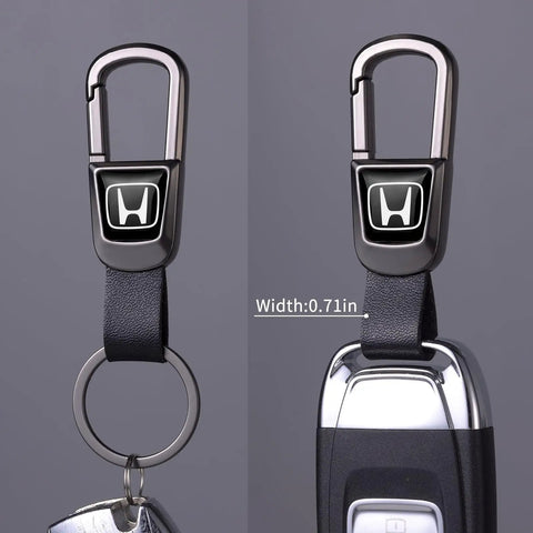 Slick Black Leather Car Keychain And Heavy Duty Zinc Alloy Key Ring Made Tough For Honda Accord Civic Crv Pilot showing secure hold and smooth grip.