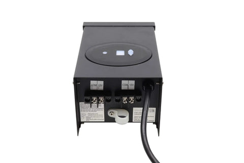Rear view of Low Voltage Outdoor Lighting Transformer With Photocell And Timer, 120W 12V Output, showing connections and cable