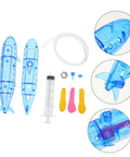 Submarine RC Drone Buoyancy Demo Toy for Kids and Teens, blue plastic, parts detail, educational water lab kit components