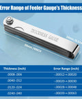 Front view of CHERALKEST stainless steel feeler gauge set with 32 blades (0.04-0.88 mm) and dual metric/imperial markings.