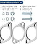 Beefy Heavy Duty Stainless Steel Two Bolt Exhaust Flange Connection Kit With Robust Gaskets And Knuckle Tight Lock Bolts For Seamless Two Inch Pipe Setup On Every Street Rod Or Daily Driver Rig showing flanges and bolts.