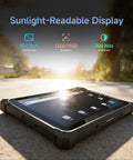 Hardcore 10.1 Inch Android 14 Industrial Tablet With Built In Zebra Barcode Scanner showing sunlight-readable display features.