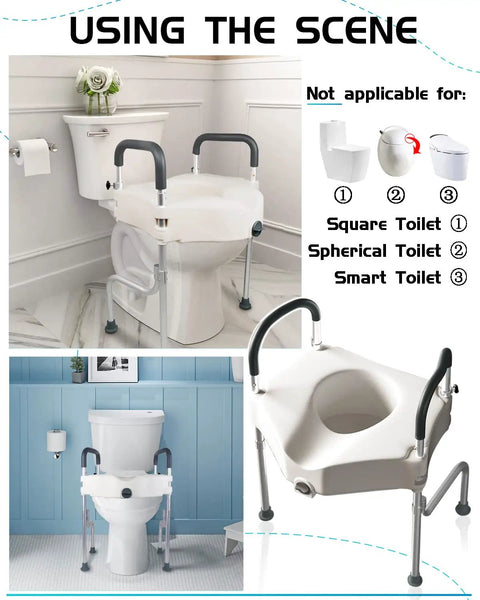 Raised Toilet Seat With Handles For Seniors And Post Surgery Recovery, Adjustable Height, Easy Install Safety Frame