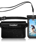 Two Pack Waterproof Fanny Pack And Phone Pouch Dry Bag Set For Passport Phone And Wallet Floating Case with water droplets