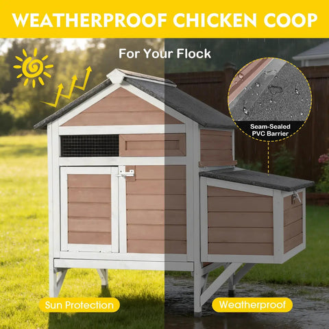 Cozy Two Chickens Outdoor Wooden Chicken Coop With Expandable Run Nesting Box And Pull Out Tray Sturdy Weather Resistant