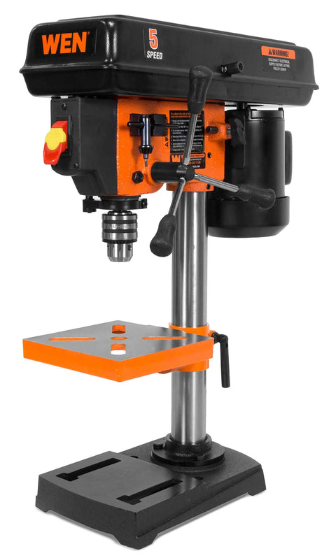 Smooth Rolling Five Speed Benchtop Drill Press Packing A Beefy 2.3 Amp Motor And Sturdy Cast Iron Base with 8 inch swing.